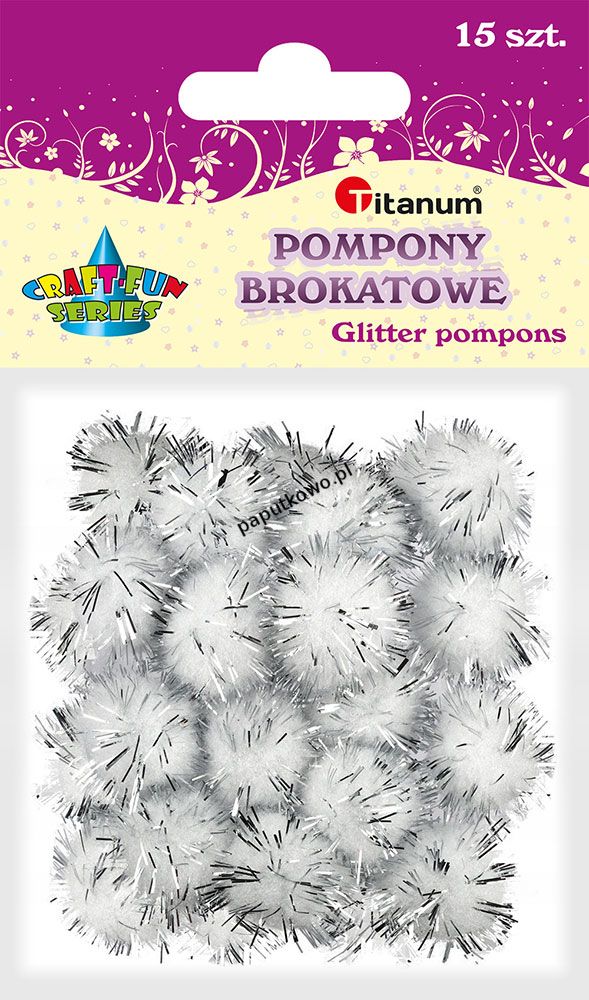 Pompony Titanum Craft-fun Craft-Fun Series brokatowe białe 15 szt (16077A)