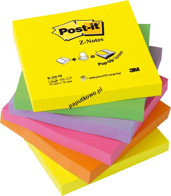 Notes samoprzylepny Post-It neonowy 6x100k 76x76 mm (R330-NR)