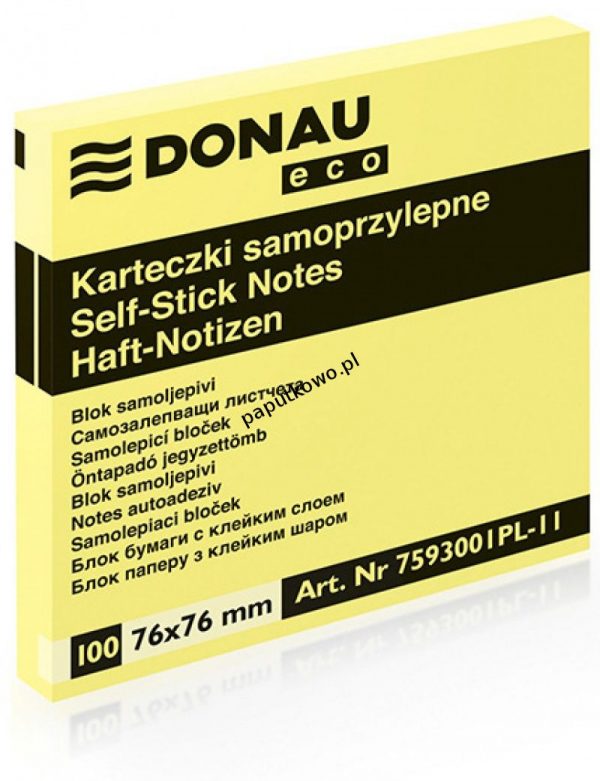 Notes samoprzylepny Donau Eco żółty 100k 76x76 mm (7593001PL-11)