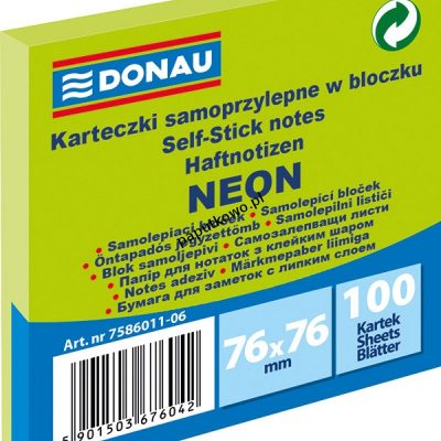 Notes samoprzylepny Donau Neon zielony 100k 76x76 mm (7586011-06)