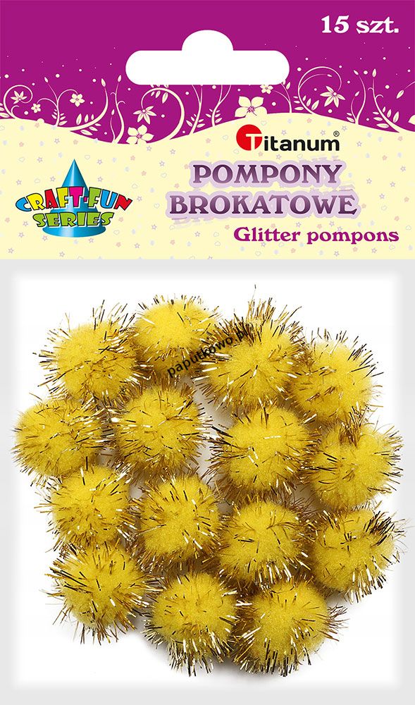 Pompony Titanum Craft-fun Craft-Fun Series brokatowe żółte 15 szt (16077I)