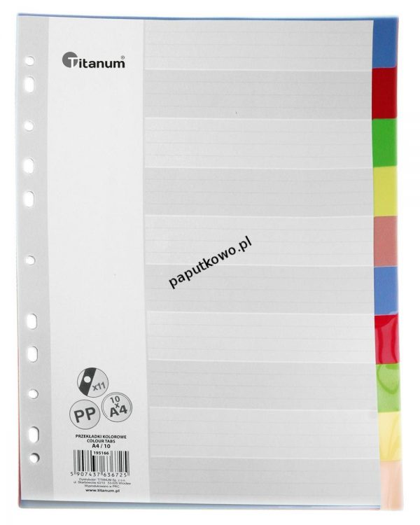 Przekładki do segregatora PP Titanum A4 10 kartek indeksy kolorowe (IK10)
