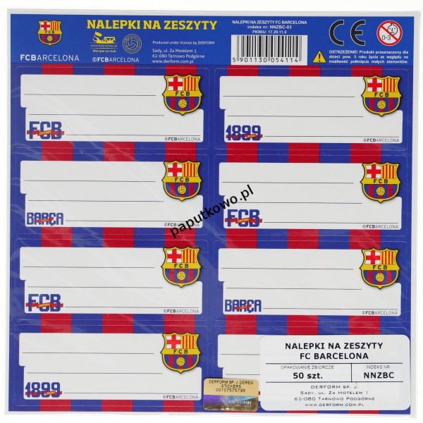 Naklejka na zeszyt Derform Fc Barcelona 160 mm x 160 mm (NNZBC)