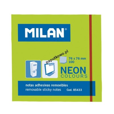 Notes samoprzylepny Milan Neon zielony 100k 75 mm x 75 mm (85433)