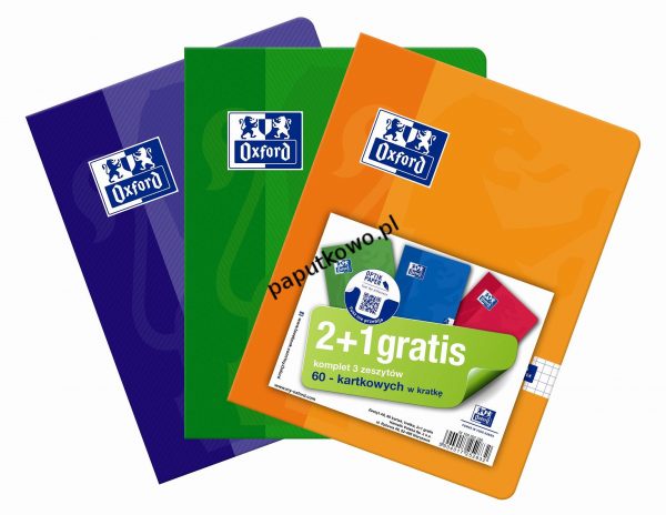 Zeszyt Oxford A5 60 kartek krata 2+1 gratis