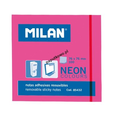 Notes samoprzylepny Milan Neon różowy 100k 75 mm x 75 mm (85432)