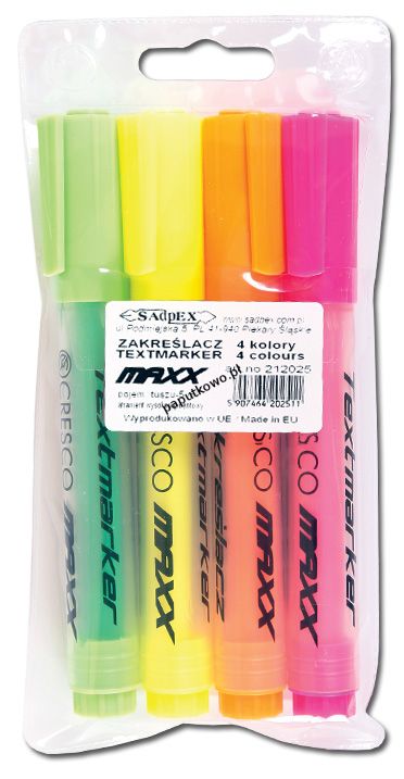 Zakreślacz Cresco Maxx komplet, 4 kolory wkład (212025)