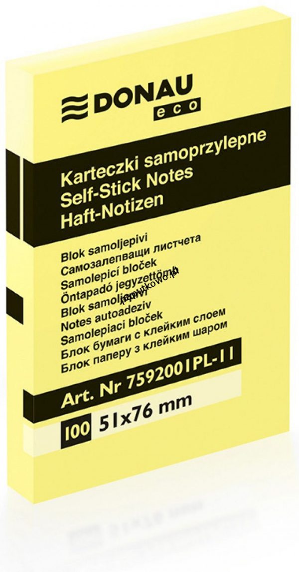 Notes samoprzylepny Donau Eco żółty 100k 51x76 mm (7592001PL-11)