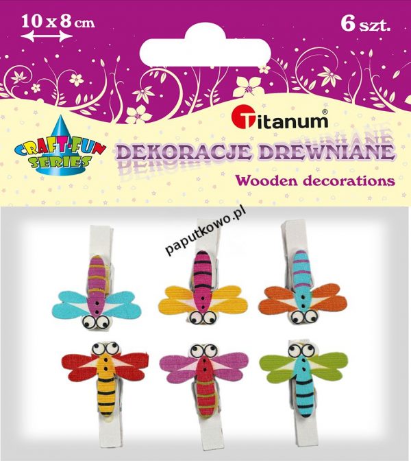 Dekoracje drewniane Titanum Craft-Fun Series Klamerki białe z ważkami