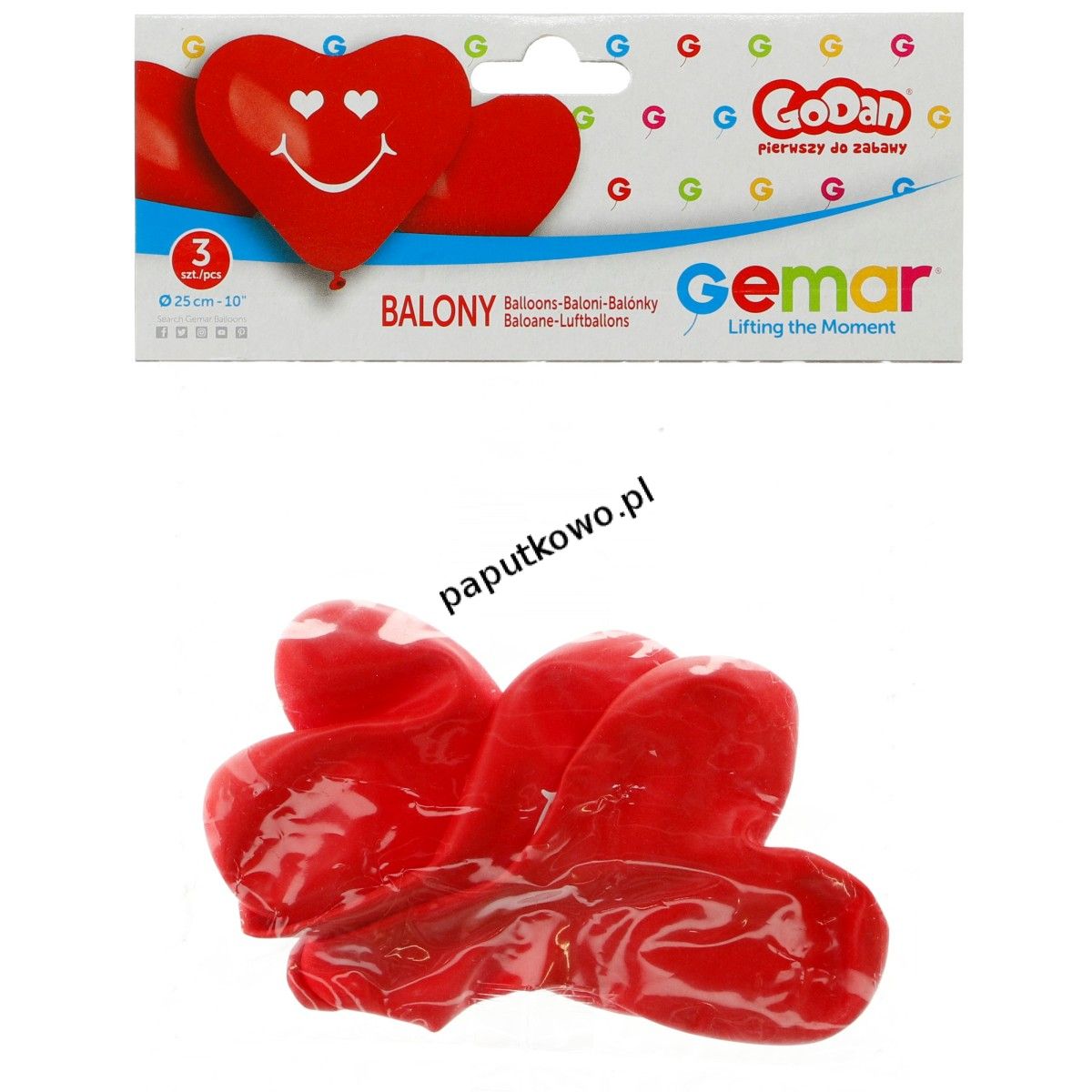 Balon kształty Godan PREMIUM SERCA czerwony 3 szt (GB/PG30)