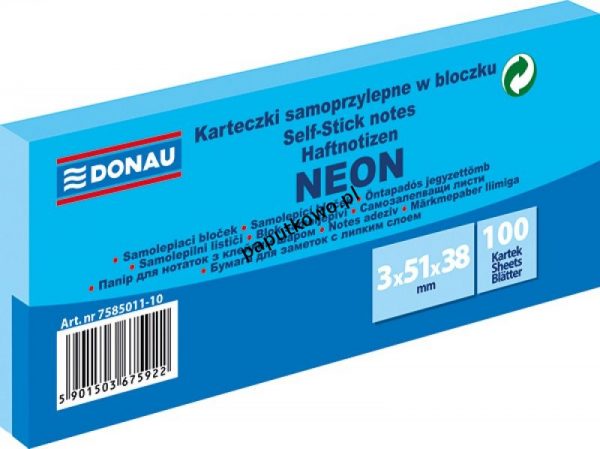 Notes samoprzylepny Donau Neon niebieski 300k 51x38 mm (7585011-10)