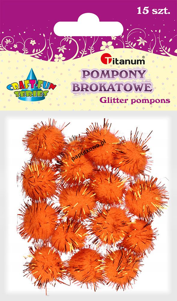 Pompony Titanum Craft-fun Craft-Fun Series brokatowe pomarańczowe 15 szt (16077H)