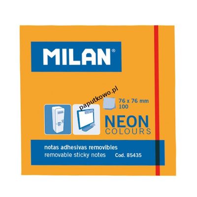 Notes samoprzylepny Milan Neon pomarańczowy 100k 75 mm x 75 mm (85435)