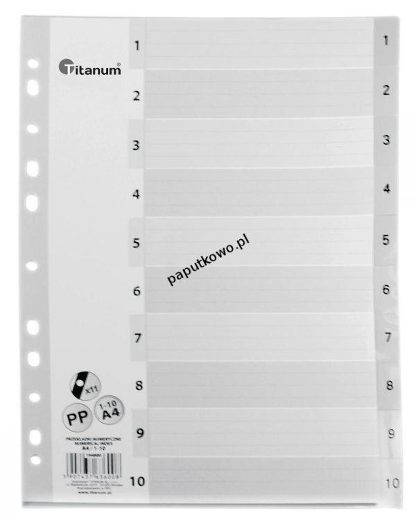 Przekładki do segregatora PP Titanum A4 10 kartek indeks numeryczny (IN10)