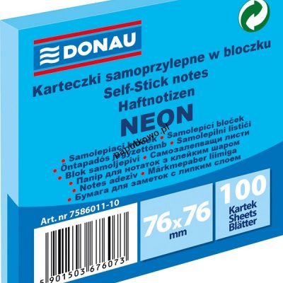 Notes samoprzylepny Donau Neon niebieski 100k 76x76 mm (7586011-10)