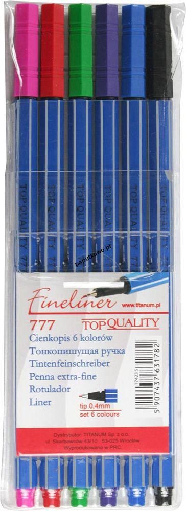 Cienkopis Top Quality Fineliner, mix wkład 0,4 mm 6kol. (777)