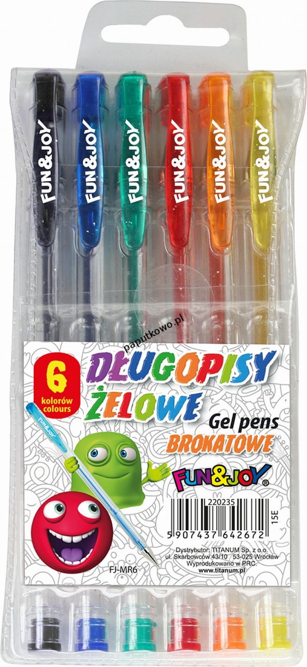 Długopis Fun&Joy brokatowy 6 kolorów, mix wkład 1,0 mm (FJ-MR6)