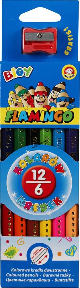 Kredki ołówkowe Bigy Flamingo dwustronne 12 kolorów sześciokątne z temperówką