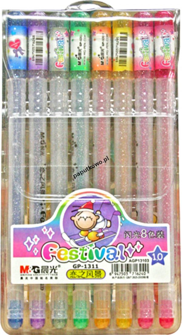 Długopisy żelowe Festival AGP13103 M&G z brokatem 1,0 mm 8 kolorów