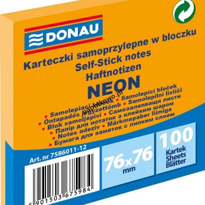 Notes samoprzylepny Donau Neon pomarańczowy 100k 76x76 mm (7586011-12)