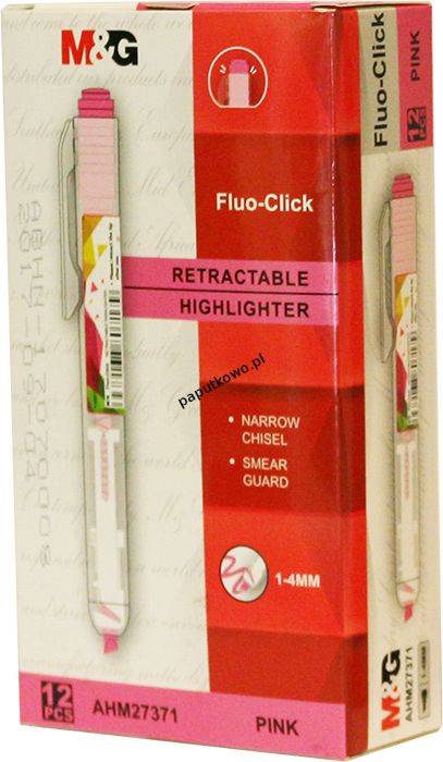 Zakreślacz M&G Fluo-Click automatyczny, różowy 1,0-4,0 mm (AHM27371)