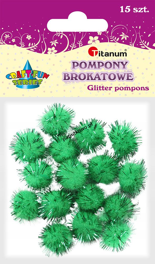 Pompony Titanum Craft-fun Craft-Fun Series brokatowe zielone 15 szt (16077G)