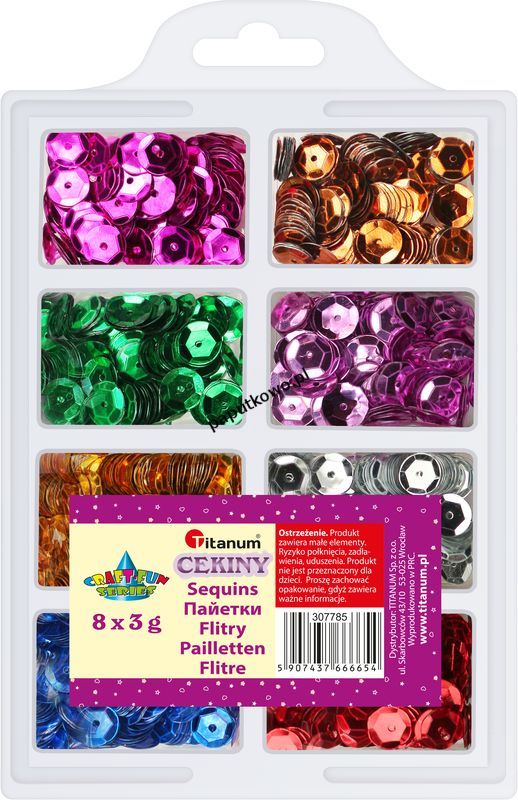 Zestaw cekinów Titanum Craft-Fun Series okrągłych 8 kolorów x 3g