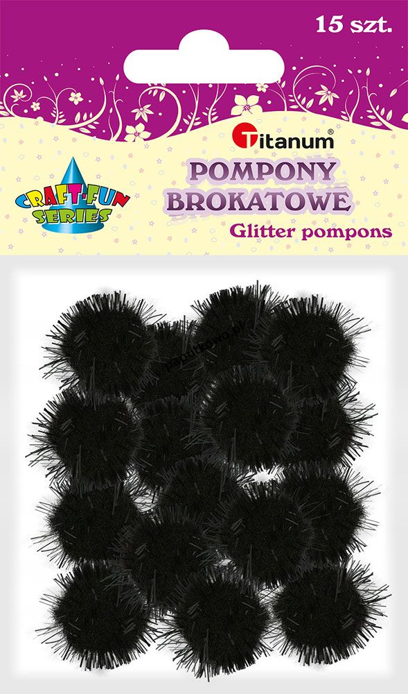 Pompony Titanum Craft-fun Craft-Fun Series brokatowe czarne 15 szt (16077D)