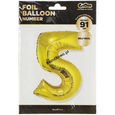 balon foliowy cyfra 5 złota 85 cm