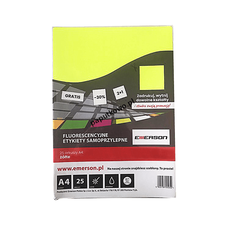 Etykieta samoprzylepna Emerson kolorowy A4 - żółty fluorescencyjny (ETOKZOL001x025x010)
