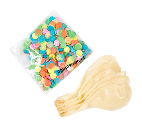 Balon gumowy pastelowy Godan z kolorowym konfetti przezroczysty 12cal 6 szt (49615)