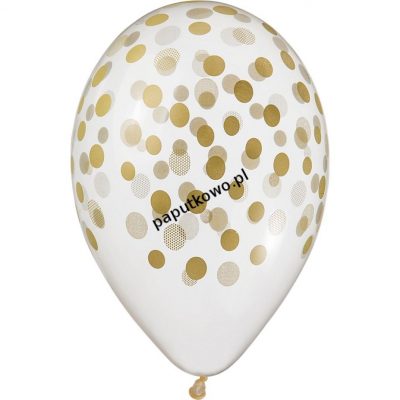 Balon gumowy premium hel konfetti złote transparentny 5 szt (GS120/752z)