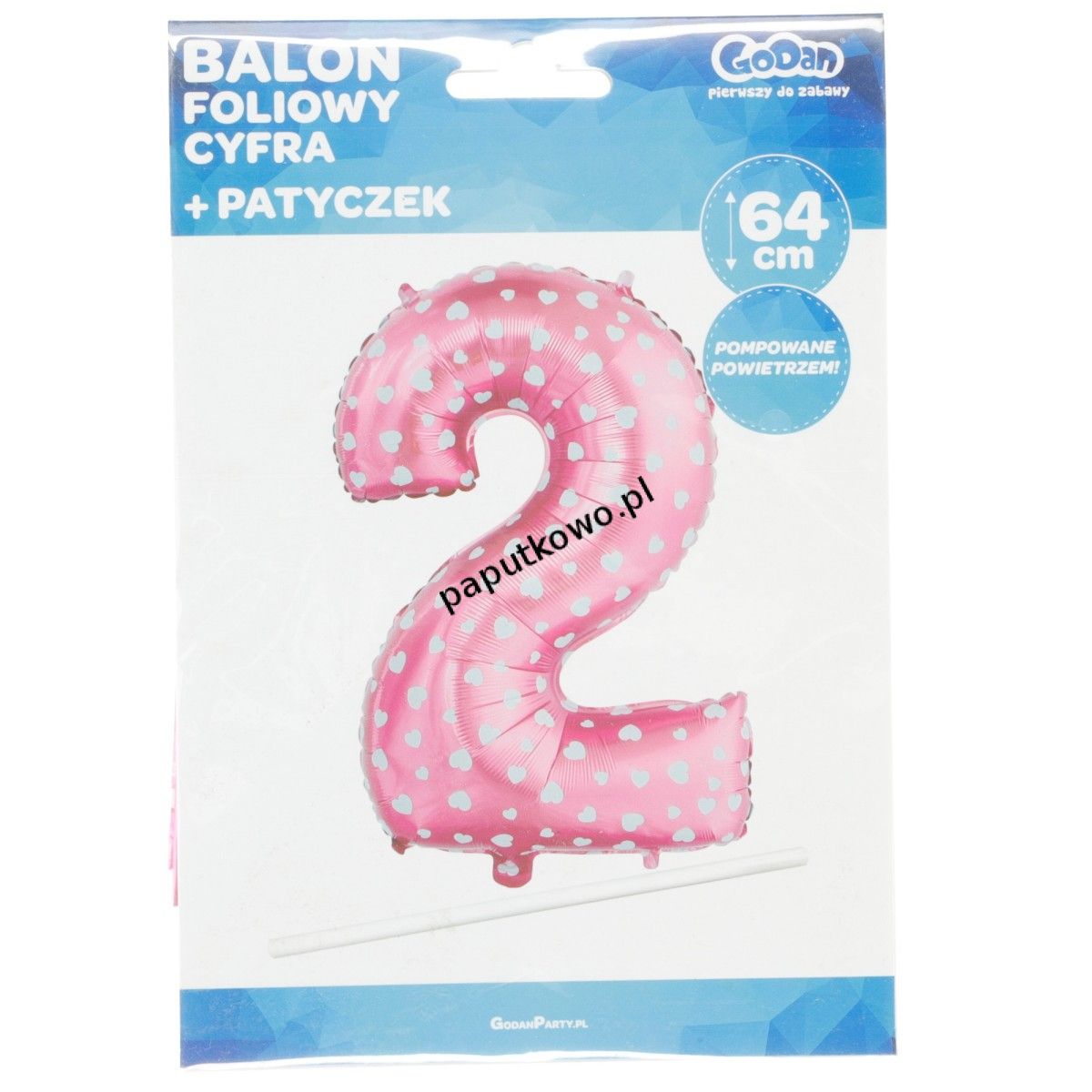 Balon foliowy Godan różowy cyfra 2 26 cali 26cal (hs-c26r2)