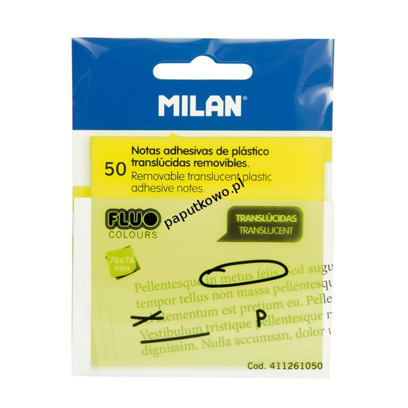 Notes samoprzylepny Milan żółty fluorescencyjny 50k 76x76 mm (411261050)