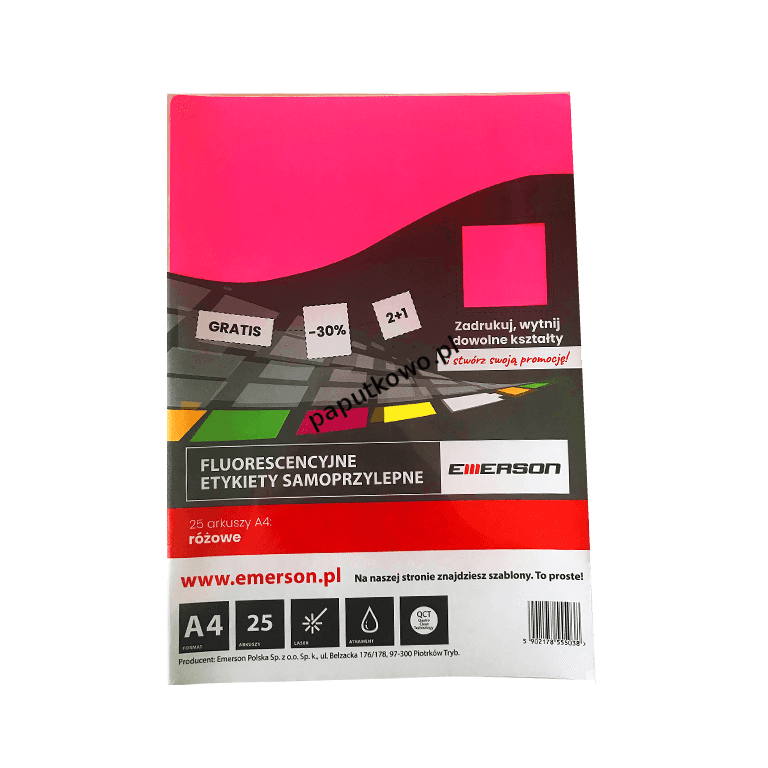 Etykieta samoprzylepna Emerson etykiety A4 – różowy (ETOKROZ001x025x010) 1