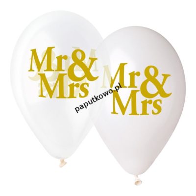 Balon gumowy premium hel mr&mrs biały 5 szt (GMS120/759)