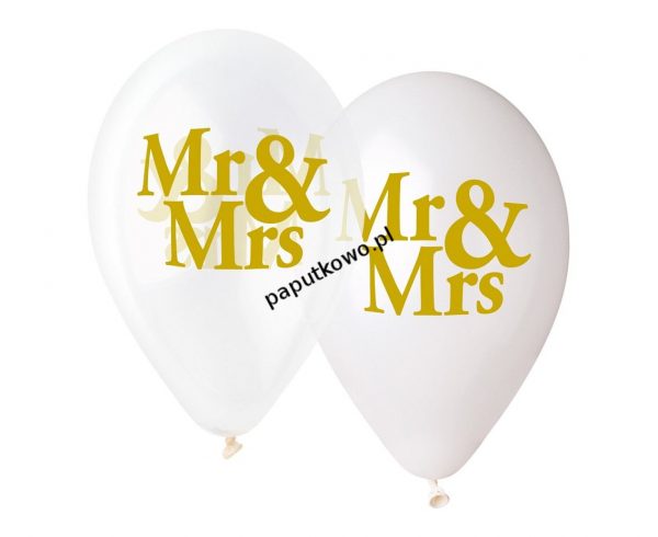 Balon gumowy premium hel mr&mrs biały 5 szt (GMS120/759)