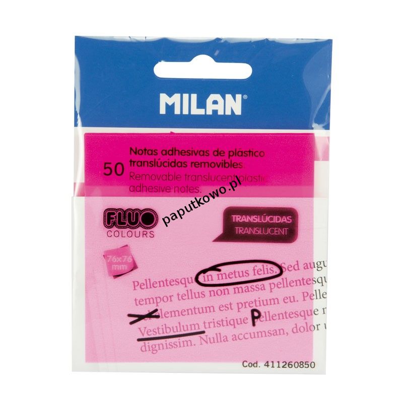 Notes samoprzylepny Milan różowy fluorescencyjny 50k 76x76 mm (411260850)