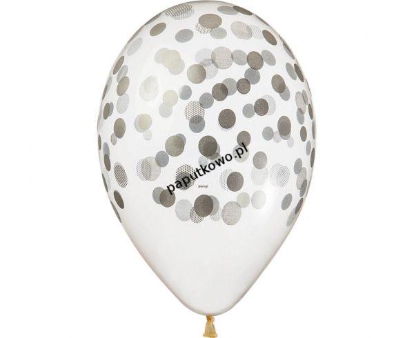 Balon gumowy premium hel konfetti srebrne transparentny 5 szt (GS120/752s)